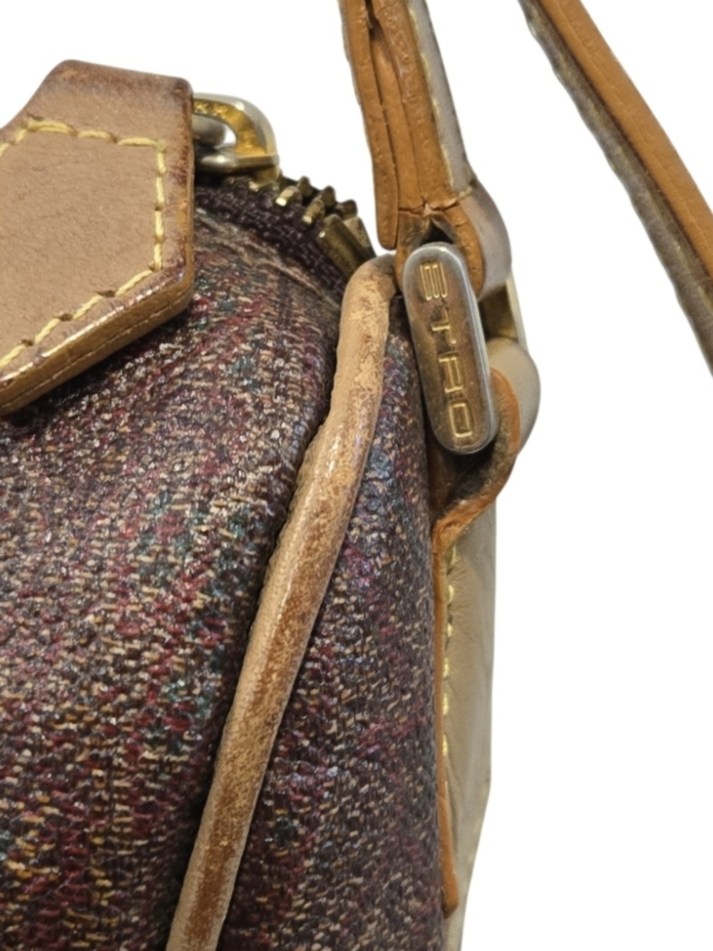 Etro Milano Authentic Paisley-Embossed Brown Leather Shoulder Bag With Dust Bag - Picture 8 of 13